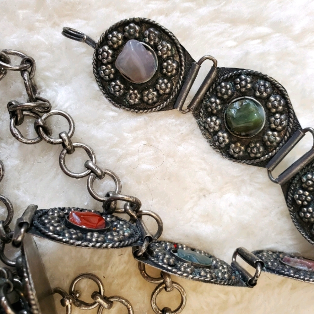 Boho stone and silver, adjustable belt.